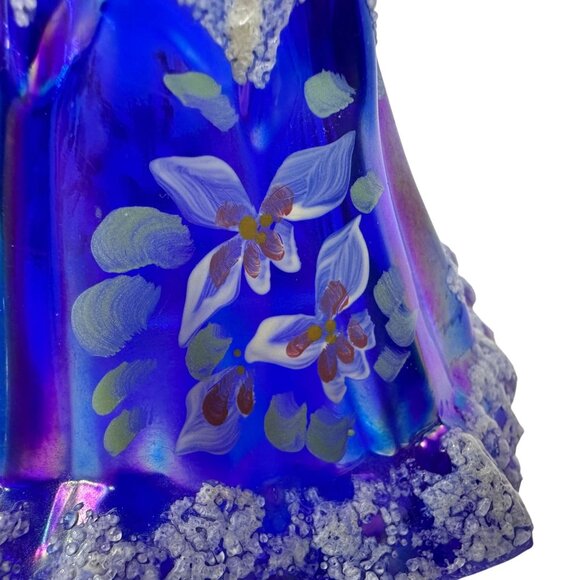 Fenton Bridesmaid Cobalt Blue Iridescent Glass Figurine Floral Artist Signed VTG - Picture 9 of 14